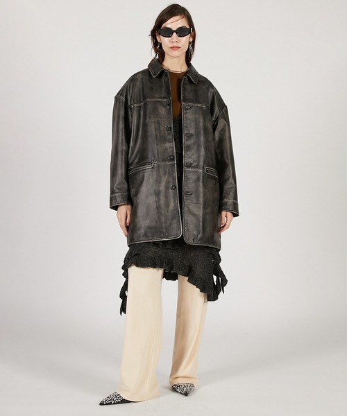 PRANK PROJECT（プランクプロジェクト）の「パディングレザーカーコート / Padded Leather Car Coat（その他アウター・レディース・ダークブラック/ブラック・FREE）」の6枚目の写真