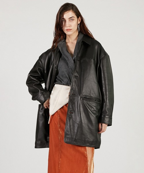 PRANK PROJECT（プランクプロジェクト）の「パディングレザーカーコート / Padded Leather Car Coat（その他アウター・レディース・ダークブラック/ブラック・FREE）」の7枚目の写真