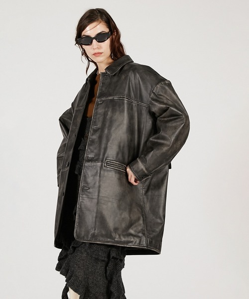 PRANK PROJECT（プランクプロジェクト）の「パディングレザーカーコート / Padded Leather Car Coat（その他アウター・レディース・ダークブラック/ブラック・FREE）」の11枚目の写真