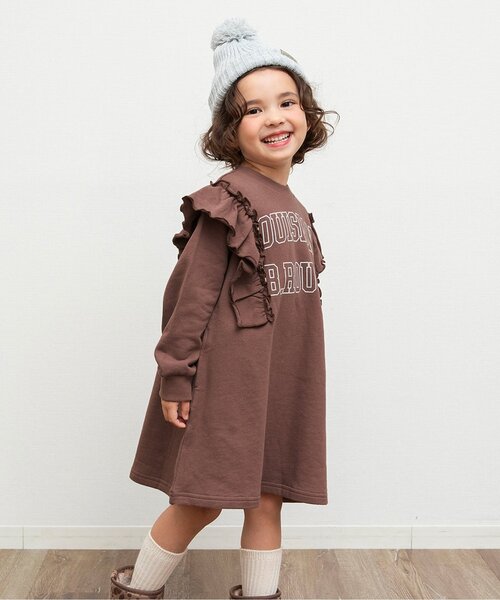 BREEZE(ブリーズ)の「【ジュニア対応】カレッジフリルワンピース(ワンピース・キッズ・ピンク/グレー/ブラウン・100/140/120/110/80/90/130)」の1枚目の写真