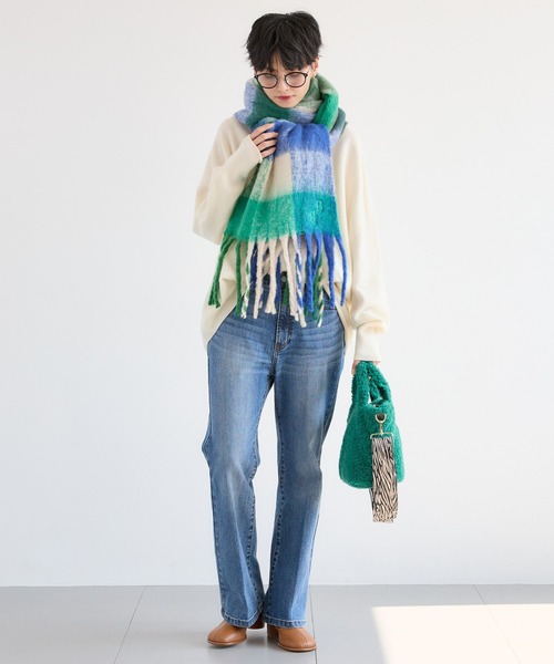 BARNYARDSTORM（バンヤードストーム）の「BARNYARDSTORM / 刺繍チェックストール【WEB限定カラー】（ストール/ショール・レディース・ブラック/イエロー/ブルー/レッド・FREE）」の7枚目の写真