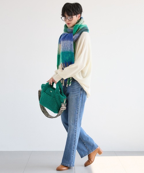 BARNYARDSTORM（バンヤードストーム）の「BARNYARDSTORM / 刺繍チェックストール【WEB限定カラー】（ストール/ショール・レディース・ブラック/イエロー/ブルー/レッド・FREE）」の8枚目の写真