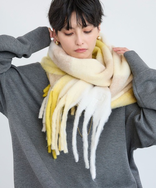 BARNYARDSTORM（バンヤードストーム）の「BARNYARDSTORM / 刺繍チェックストール【WEB限定カラー】（ストール/ショール・レディース・ブラック/イエロー/ブルー/レッド・FREE）」の10枚目の写真