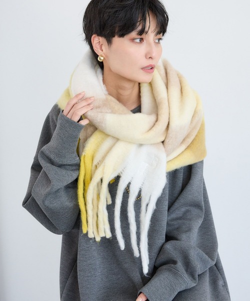 BARNYARDSTORM（バンヤードストーム）の「BARNYARDSTORM / 刺繍チェックストール【WEB限定カラー】（ストール/ショール・レディース・ブラック/イエロー/ブルー/レッド・FREE）」の11枚目の写真