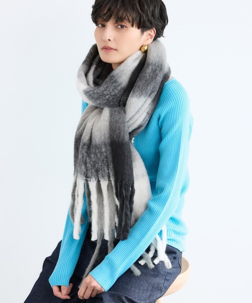 BARNYARDSTORM（バンヤードストーム）の「BARNYARDSTORM / 刺繍チェックストール【WEB限定カラー】（ストール/ショール・レディース・ブラック/イエロー/ブルー/レッド・FREE）」の20枚目の写真