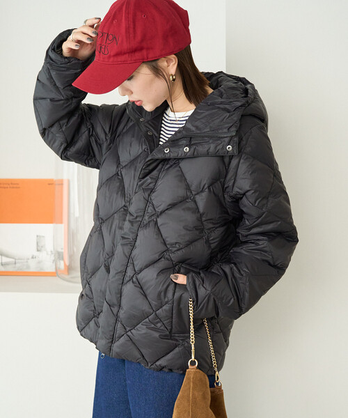 本日限定価格！  ブラック ダウンジャケット TAION/タイオン CITY PACKABLE HOOD DOWN JKT/シティパッカブルフード