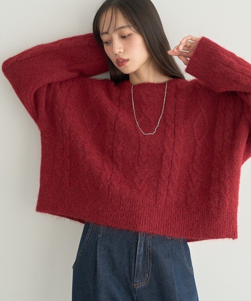 earth music&ecology（アースミュージックアンドエコロジー）の「モヘヤタッチケーブルニットプルオーバー（ニット/セーター・レディース・レッド/杢グレー/アイボリー・FREE）」の19枚目の写真