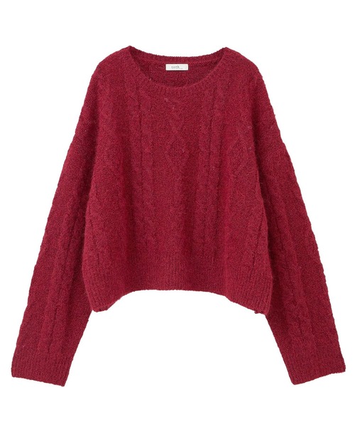 earth music&ecology（アースミュージックアンドエコロジー）の「モヘヤタッチケーブルニットプルオーバー（ニット/セーター・レディース・レッド/杢グレー/アイボリー・FREE）」の5枚目の写真