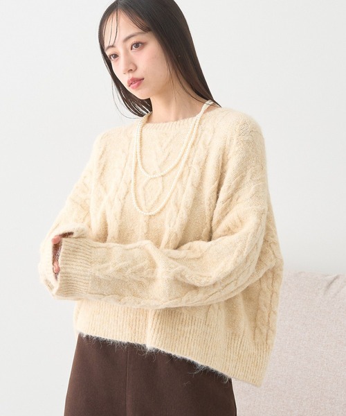 earth music&ecology（アースミュージックアンドエコロジー）の「モヘヤタッチケーブルニットプルオーバー（ニット/セーター・レディース・レッド/杢グレー/アイボリー・FREE）」の9枚目の写真