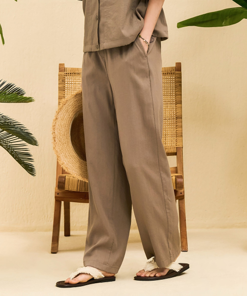 セール】レディース リネンライク ワイドパンツ - ベージュ（その他