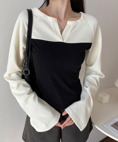 MAISON DE THERESE(メゾン ド テレーズ)の「コントラストカラー ニットトップス(ニット/セーター・レディース・A/B・S/M/L)」の1枚目の写真