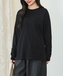 コットン クルーネック 袖口 切替 カットソー
