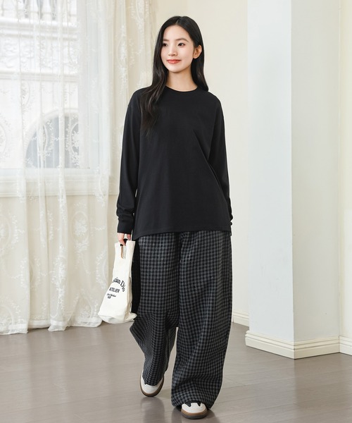 DAYRA(デイラ)の「コットン クルーネック 袖口 切替 カットソー(Tシャツ/カットソー・レディース・ホワイト/ブラック・S/M/XL)」の3枚目の写真