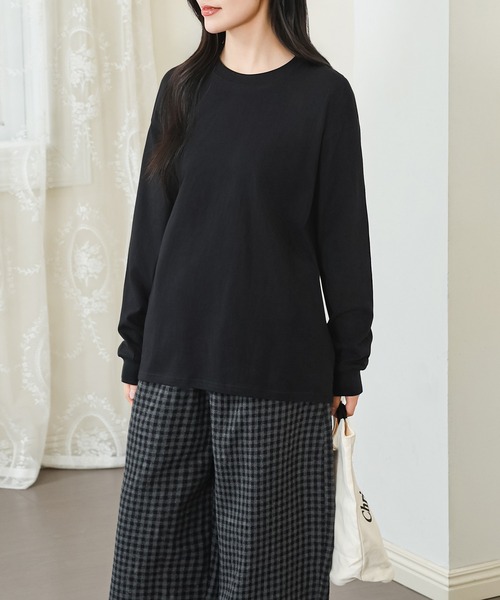 DAYRA(デイラ)の「コットン クルーネック 袖口 切替 カットソー(Tシャツ/カットソー・レディース・ホワイト/ブラック・S/M/XL)」の5枚目の写真