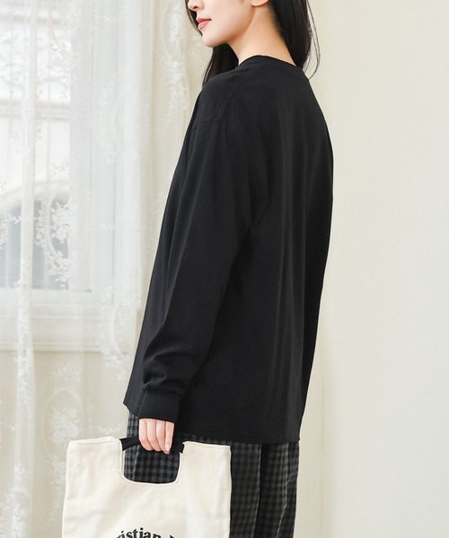 DAYRA(デイラ)の「コットン クルーネック 袖口 切替 カットソー(Tシャツ/カットソー・レディース・ホワイト/ブラック・S/M/XL)」の6枚目の写真