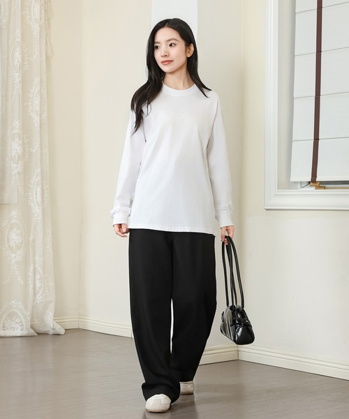 DAYRA(デイラ)の「コットン クルーネック 袖口 切替 カットソー(Tシャツ/カットソー・レディース・ホワイト/ブラック・S/M/XL)」の7枚目の写真