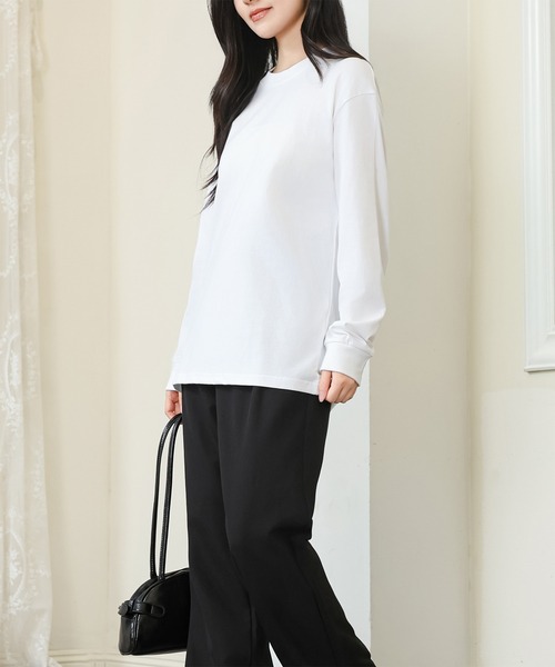DAYRA(デイラ)の「コットン クルーネック 袖口 切替 カットソー(Tシャツ/カットソー・レディース・ホワイト/ブラック・S/M/XL)」の9枚目の写真