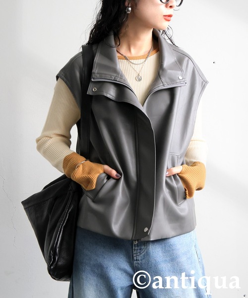 antiqua（アンティカ）の「配色リブニット トップス（ニット/セーター・レディース・ホワイト系その他/ブラウン/グレー系その他2/アイボリー/ブラック/グレー系その他/ブラウン系その他/ブラック系その他/グレー/チャコールグレー・ONESIZE）」の3枚目の写真