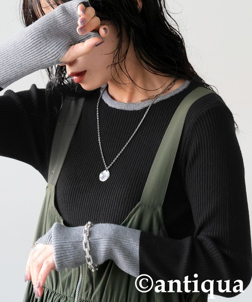 antiqua（アンティカ）の「配色リブニット トップス（ニット/セーター・レディース・ホワイト系その他/ブラウン/グレー系その他2/アイボリー/ブラック/グレー系その他/ブラウン系その他/ブラック系その他/グレー/チャコールグレー・ONESIZE）」の5枚目の写真