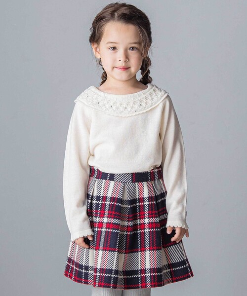 Tartine et Chocolat(タルティーヌエショコラ)の「【日本製】【お揃い】ウールチェックフロントタックスカート(100~140cm)(スカート・キッズ・ブルー系その他2・120cm/140cm/110cm/130cm/100cm)」の3枚目の写真