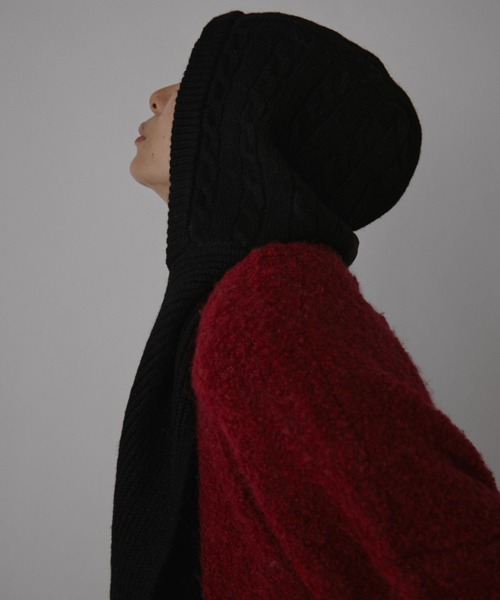 VION(ヴィオン)の「ケーブルニットフードマフラー / Cable Knit Hood Muffler(ストール/ショール・レディース・ブラック/グレー・FREE)」の14枚目の写真