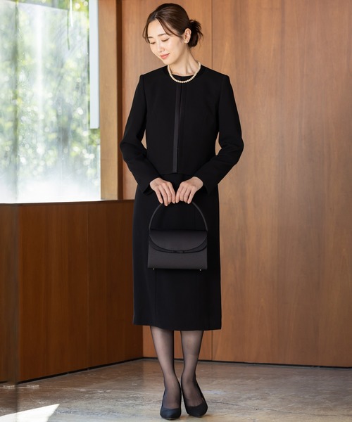 洗える喪服】ノーカラージャケット＆タイトワンピースセット（スーツ
