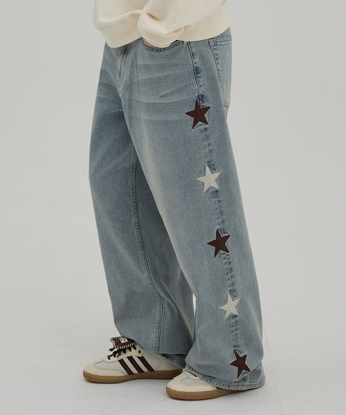 WaiKei（ワイケイ）の「スターデニムパンツイエローワッシュライトブルー（デニムパンツ・レディース・その他・1/2/4/3）」の2枚目の写真