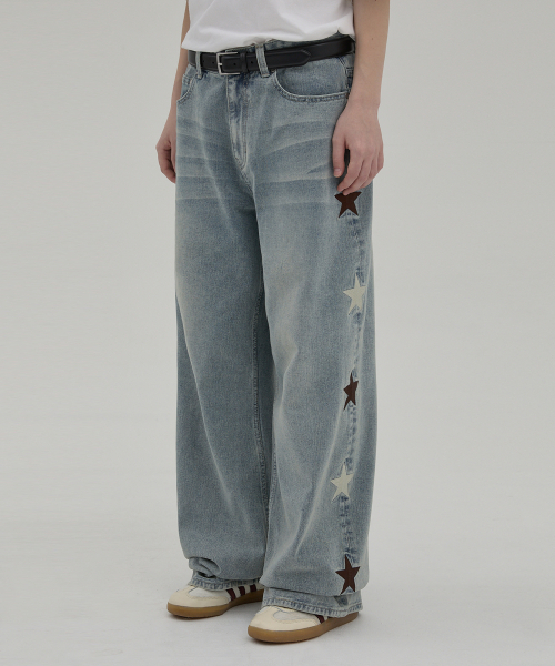 WaiKei（ワイケイ）の「スターデニムパンツイエローワッシュライトブルー（デニムパンツ・レディース・その他・1/2/4/3）」の3枚目の写真