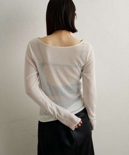 Omekashi（オメカシ）の「サテンバインダーロングTシャツ（Tシャツ/カットソー・レディース・ベージュ/ブラック/ブルー/オフホワイト・FREE）」の9枚目の写真