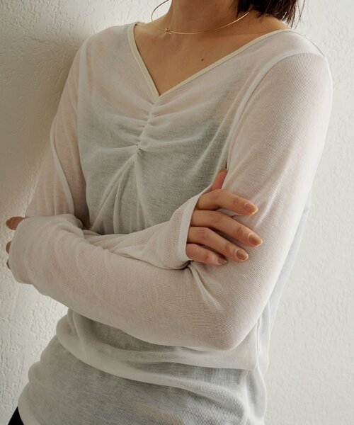 Omekashi（オメカシ）の「サテンバインダーロングTシャツ（Tシャツ/カットソー・レディース・ベージュ/ブラック/ブルー/オフホワイト・FREE）」の11枚目の写真