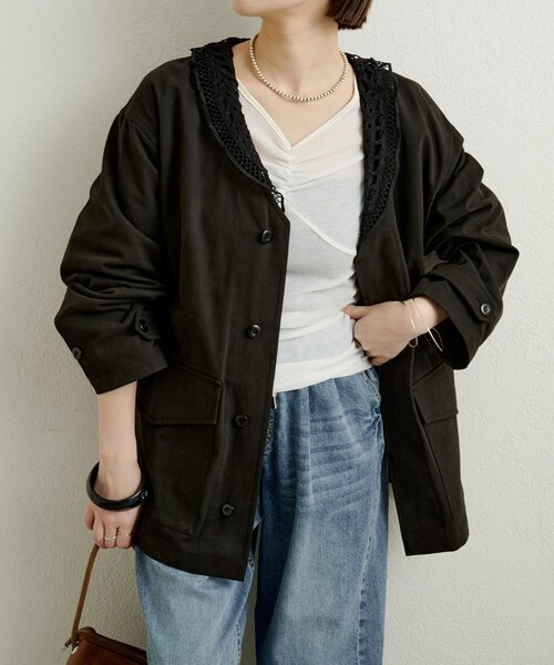 Omekashi（オメカシ）の「サテンバインダーロングTシャツ（Tシャツ/カットソー・レディース・ベージュ/ブラック/ブルー/オフホワイト・FREE）」の12枚目の写真