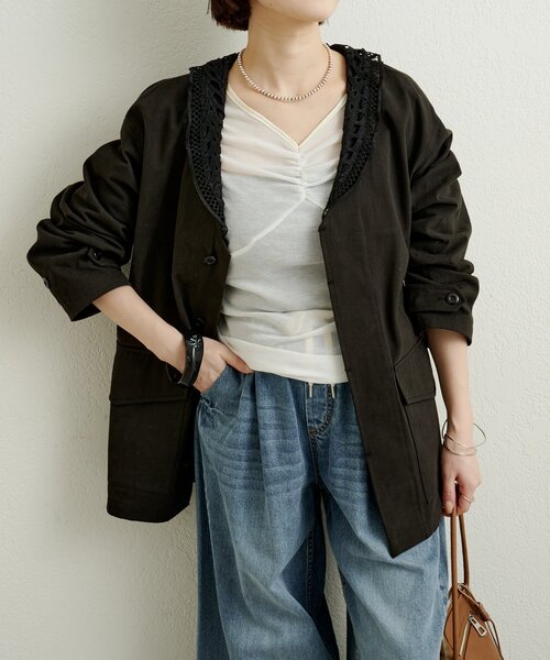 Omekashi（オメカシ）の「サテンバインダーロングTシャツ（Tシャツ/カットソー・レディース・ベージュ/ブラック/ブルー/オフホワイト・FREE）」の14枚目の写真