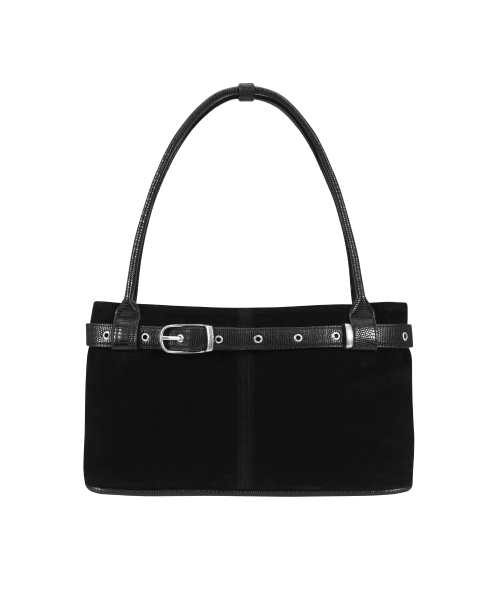 セール】belted boat bag (suede black)（ショルダーバッグ）｜YEOMIM 
