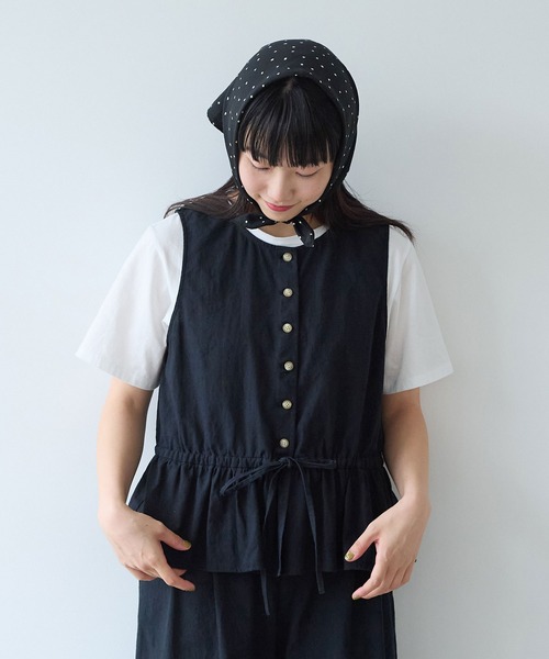 bulle de savon（ビュルデサボン）の「△リネン/コットン ナチュラルトリプルワッシャー ペプラムベスト（ベスト・レディース・ブラック/ホワイト・FREE）」の5枚目の写真