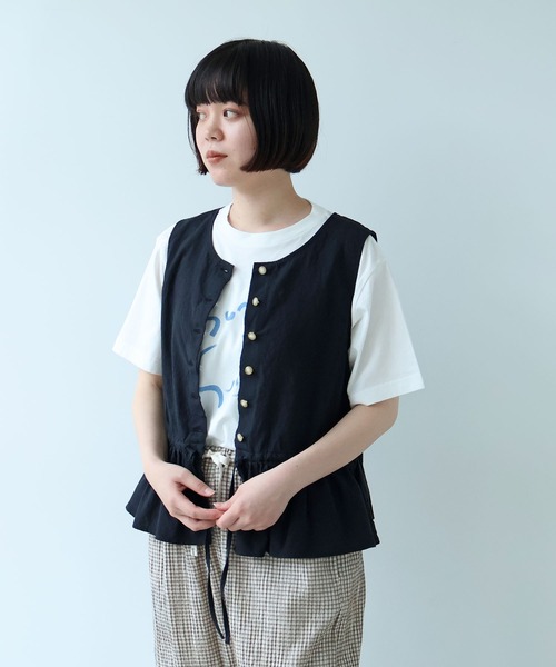 bulle de savon（ビュルデサボン）の「△リネン/コットン ナチュラルトリプルワッシャー ペプラムベスト（ベスト・レディース・ブラック/ホワイト・FREE）」の21枚目の写真