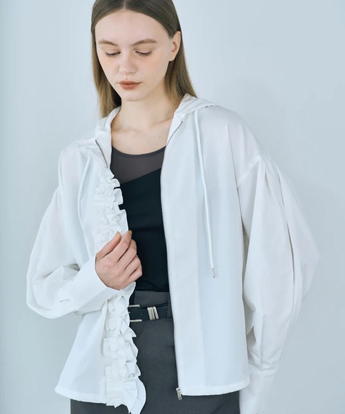 merrylatte（メリーラテ）の「drawstring Frill Hoodie（パーカー・レディース・ホワイト/ブラック・FREE）」の15枚目の写真