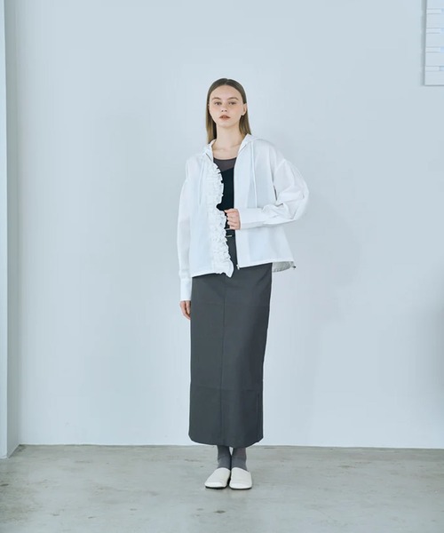 merrylatte（メリーラテ）の「drawstring Frill Hoodie（パーカー・レディース・ホワイト/ブラック・FREE）」の12枚目の写真