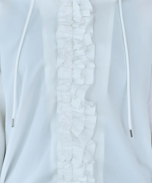 merrylatte（メリーラテ）の「drawstring Frill Hoodie（パーカー・レディース・ホワイト/ブラック・FREE）」の7枚目の写真