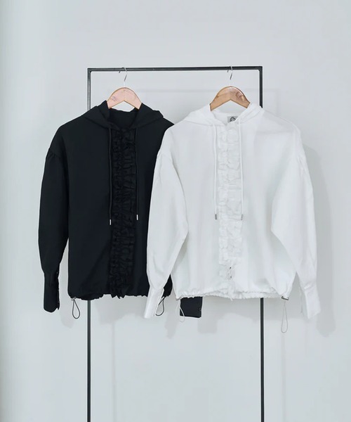 merrylatte（メリーラテ）の「drawstring Frill Hoodie（パーカー・レディース・ホワイト/ブラック・FREE）」の20枚目の写真