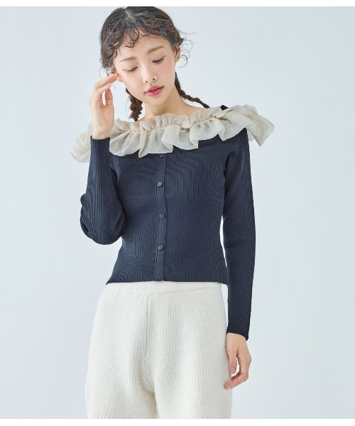 PEACH JOHN（ピーチジョン）の「フリルコンビニット（ニット/セーター・レディース・ブラウン/ネイビー/ベージュ・ONE SIZE）」の3枚目の写真