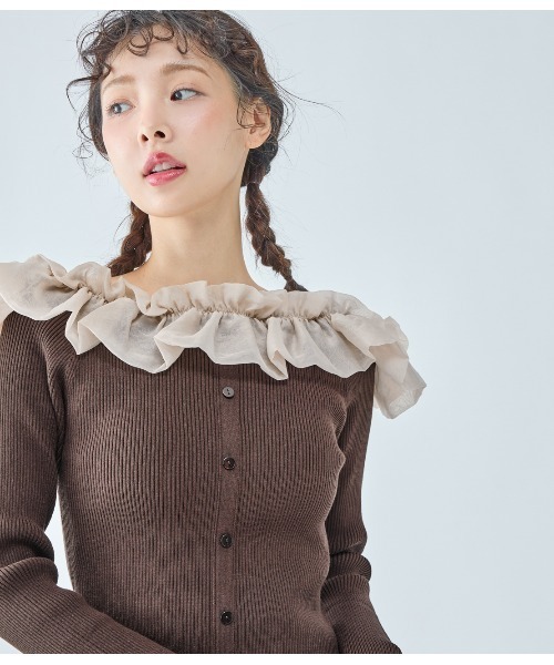 PEACH JOHN（ピーチジョン）の「フリルコンビニット（ニット/セーター・レディース・ブラウン/ネイビー/ベージュ・ONE SIZE）」の10枚目の写真