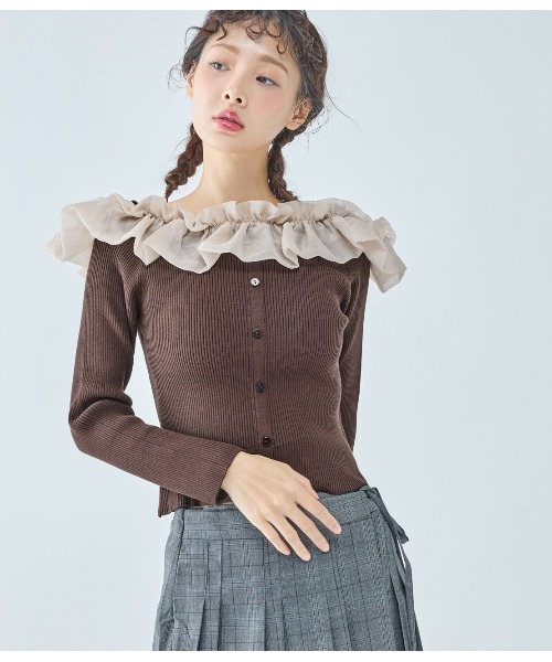 PEACH JOHN（ピーチジョン）の「フリルコンビニット（ニット/セーター・レディース・ブラウン/ネイビー/ベージュ・ONE SIZE）」の11枚目の写真