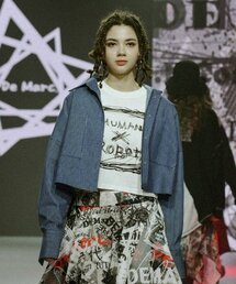 DEMARC（ドゥマーク）の「ワイドクロップデニムジャケットシャツストライプブルー（シャツ/ブラウス）」