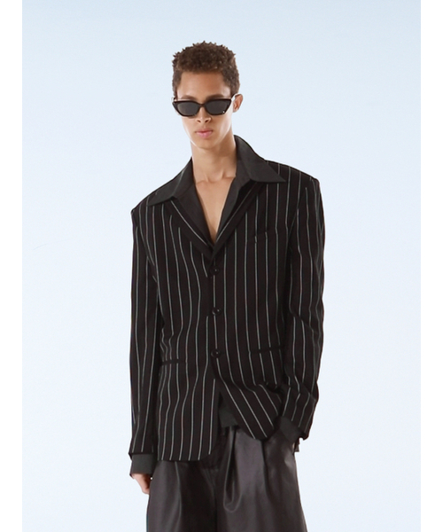 THE BALLON(ザバロン)の「STRIPE 3 BUTTON JAKCET-BLACK(テーラードジャケット・メンズ・ブラック・MEDIUM/LARGE)」の1枚目の写真