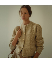 Paisley puff cable round-neck cardigan_3color