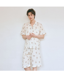 LUNALUZ STUDIO（ルナルス）の「Men's Petit Bear Rayon Blend Short Sleeve Collar Two-Piece（ルームウェア/パジャマ）」
