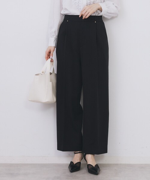 index（インデックス）の「裏起毛ストレッチワイドパンツ【洗濯機OK/イージーアイロン】（その他パンツ・レディース・ブラック/ブラウン系その他/ライトグレー・36/38/40/42）」の2枚目の写真