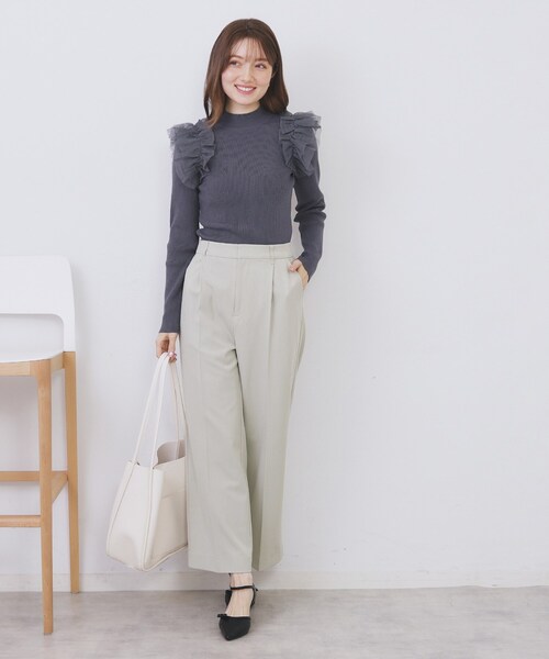 index（インデックス）の「裏起毛ストレッチワイドパンツ【洗濯機OK/イージーアイロン】（その他パンツ・レディース・ブラック/ブラウン系その他/ライトグレー・36/38/40/42）」の5枚目の写真