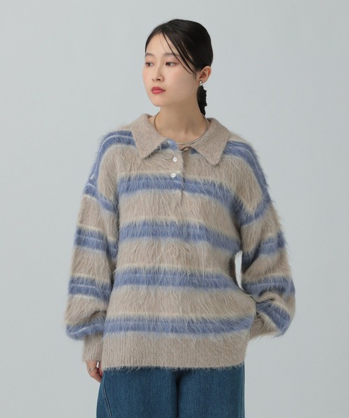 LEPSIM(レプシィム)の「5ゲージシャギーボーダーポロ 640305(ニット/セーター・レディース・ブラック系その他/グレー系その他/ベージュ系その他・FREE)」の3枚目の写真