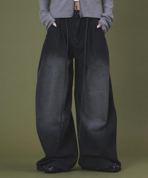 dispark（ディスパーク）の「DISPARK/【26年春夏新作】ドローコードブラストデニム（デニムパンツ・レディース・ダークインディゴブルー/ブラック・MEDIUM/SMALL）」の2枚目の写真